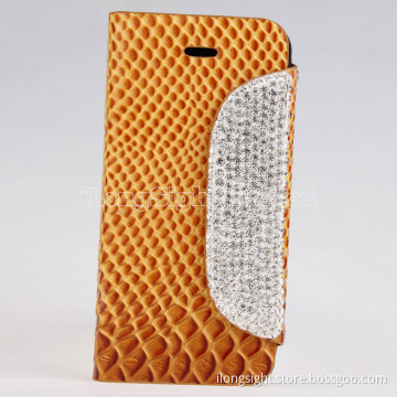 Wallet style PU Leather stand Case with Diamond button for iPhone5/5S
